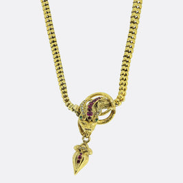 Victorian Ruby Diamond and Emerald Snake Necklace