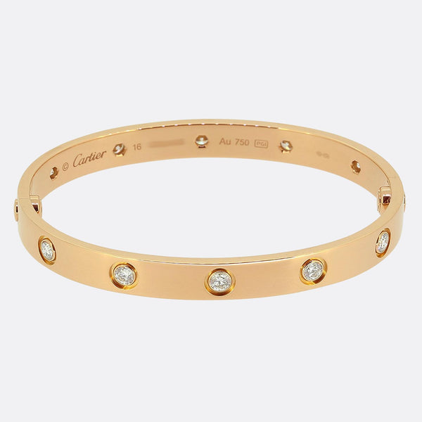 Cartier Classic Model Ten Diamond LOVE Bangle Size 16