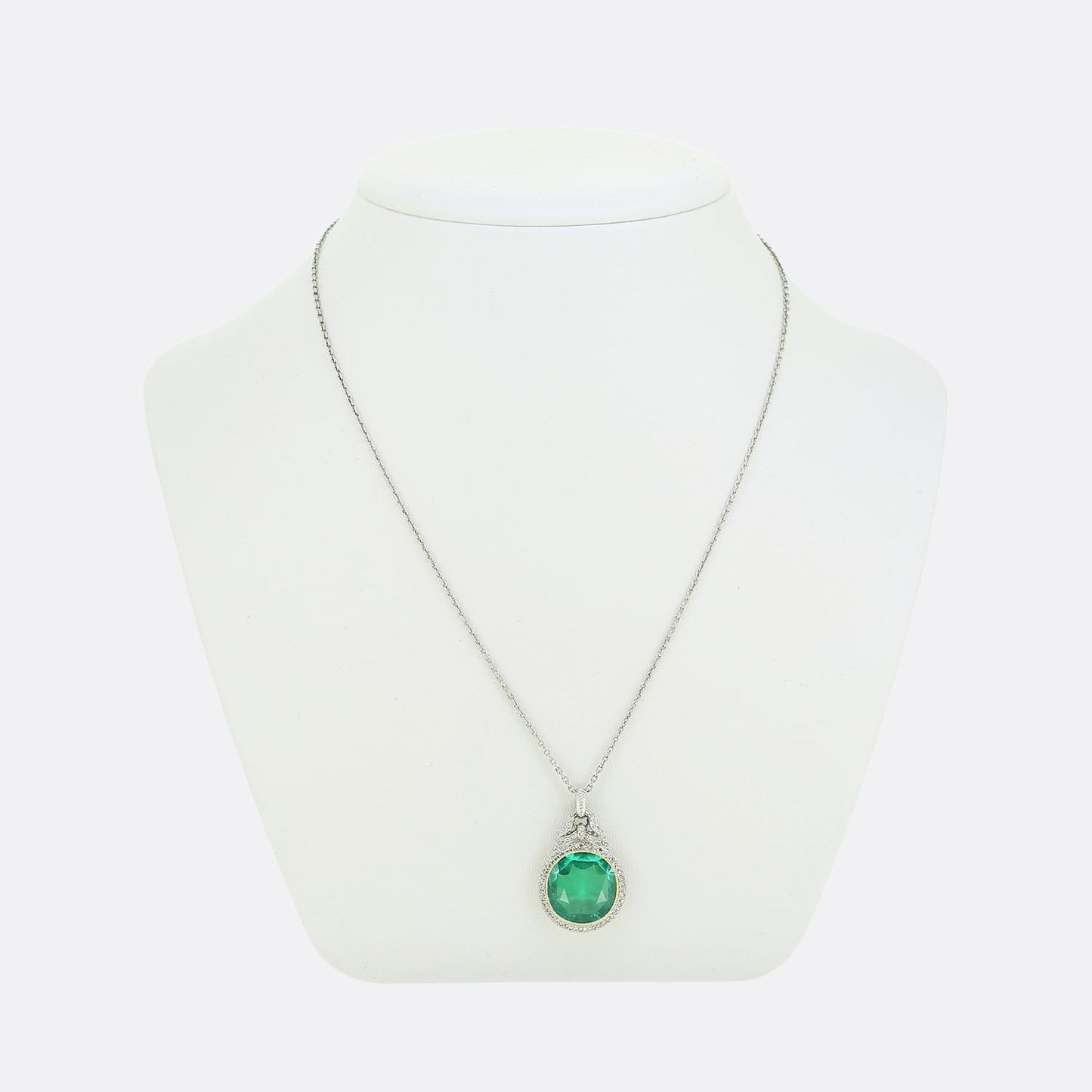 Antique 5.50 Carat Colombian Emerald and Diamond Pendant Necklace