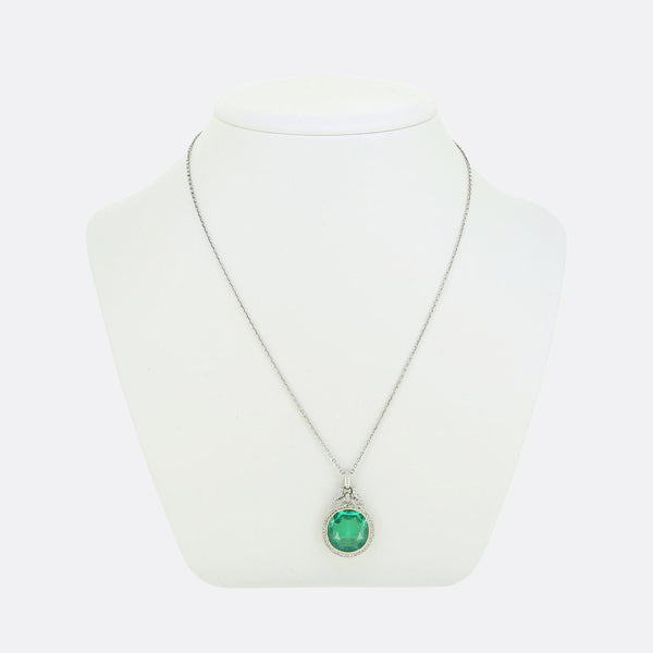 Antique 5.50 Carat Colombian Emerald and Diamond Pendant Necklace