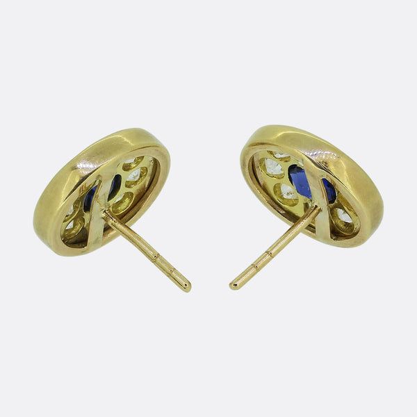 Antique Sapphire and Old Cut Diamond Stud Earrings