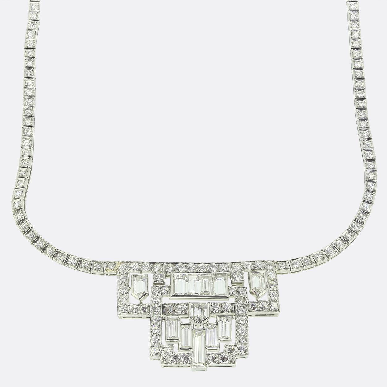 Art Deco 6.50 Carat Diamond Cluster Necklace