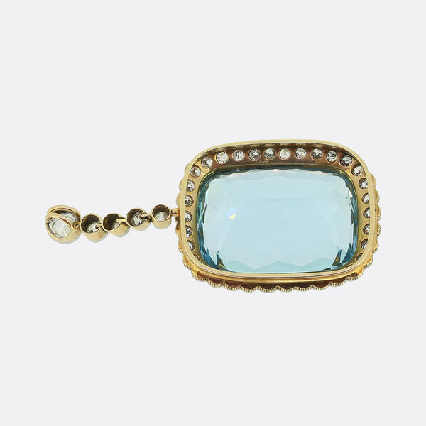 Edwardian 50.00 Carat Aquamarine and Diamond Drop Pendant