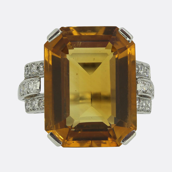 Art Deco Citrine and Diamond Cocktail Ring