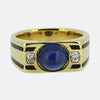 French Art Deco Cabochon Sapphire and Diamond Three-Stone Ring