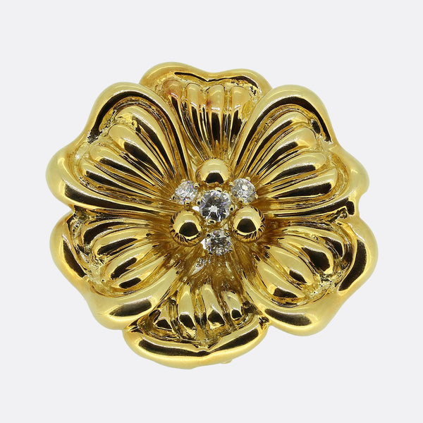 Vintage Diamond Flower Brooch