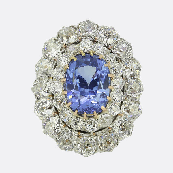 Vintage 7.96 Carat Ceylon Sapphire and Diamond Cluster Dress Ring