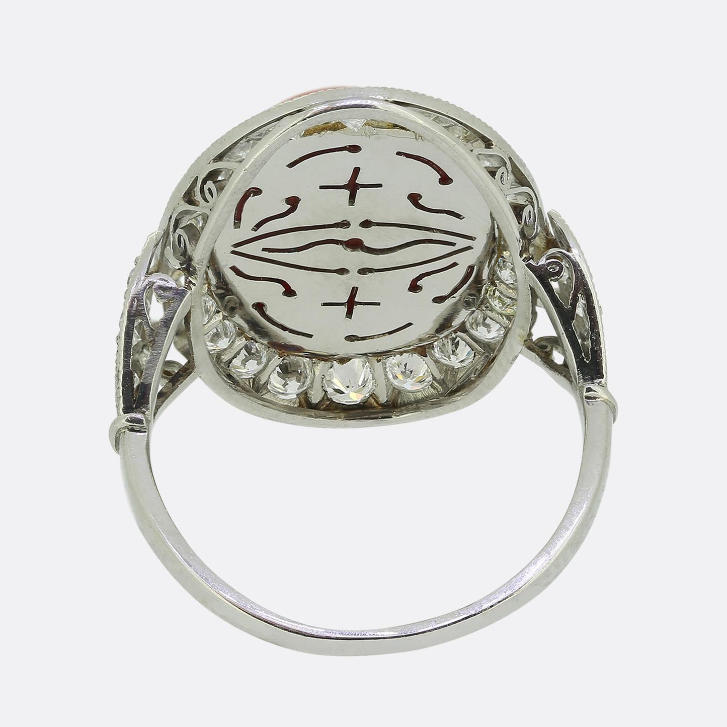 Art Deco Style Coral and Diamond Ring