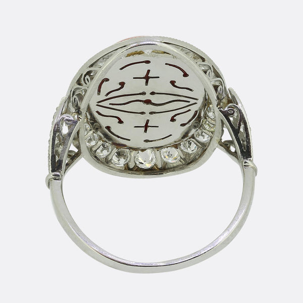 Art Deco Style Coral and Diamond Ring