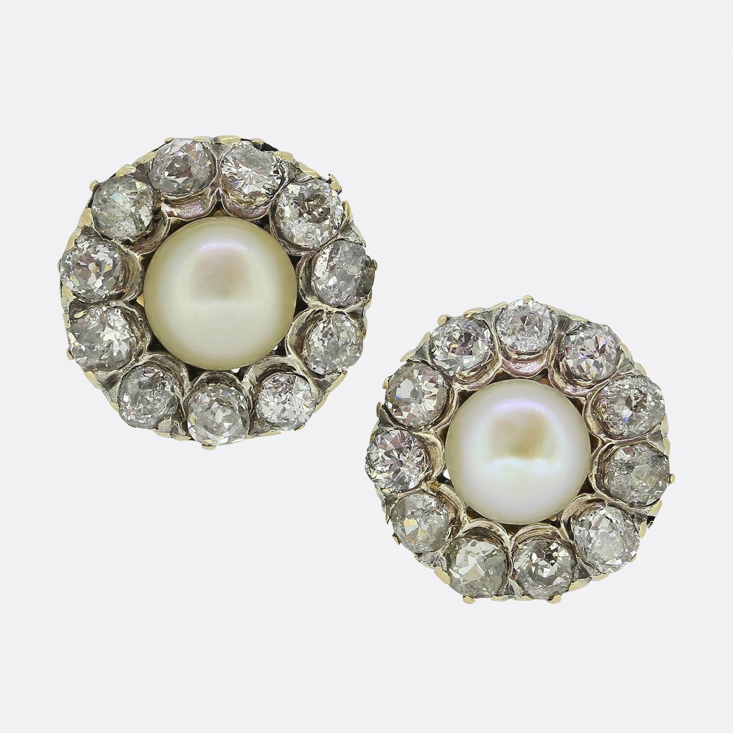 Victorian Pearl and Diamond Cluster Earrings