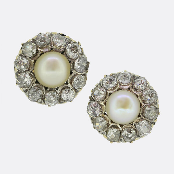 Victorian Pearl and Diamond Cluster Earrings