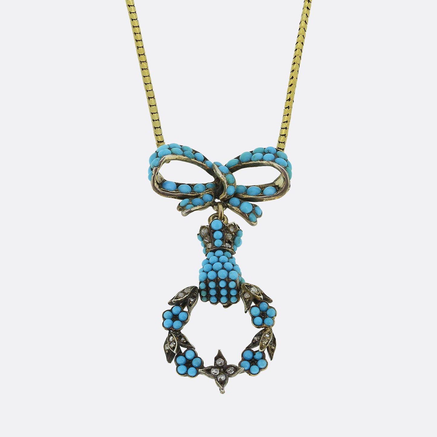 Victorian Turquoise and Diamond Mourning Necklace