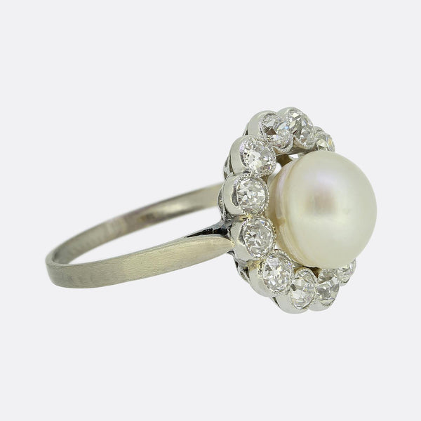 Art Deco Natural Pearl and Diamond Cluster Ring