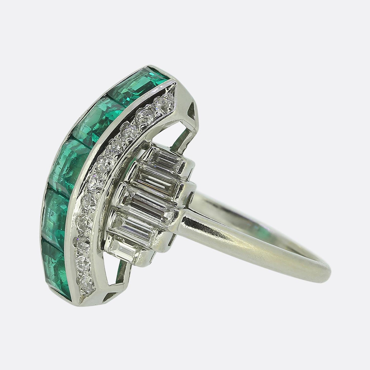 Art Deco Emerald and Diamond Dress Ring
