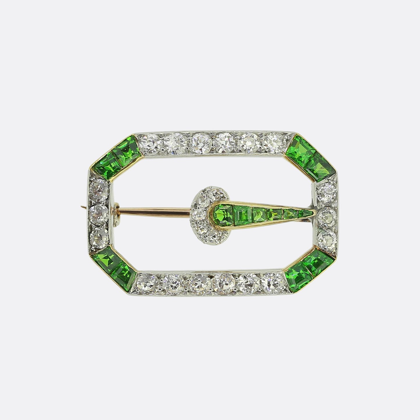 Edwardian Demantoid Garnet and Diamond Buckle Brooch