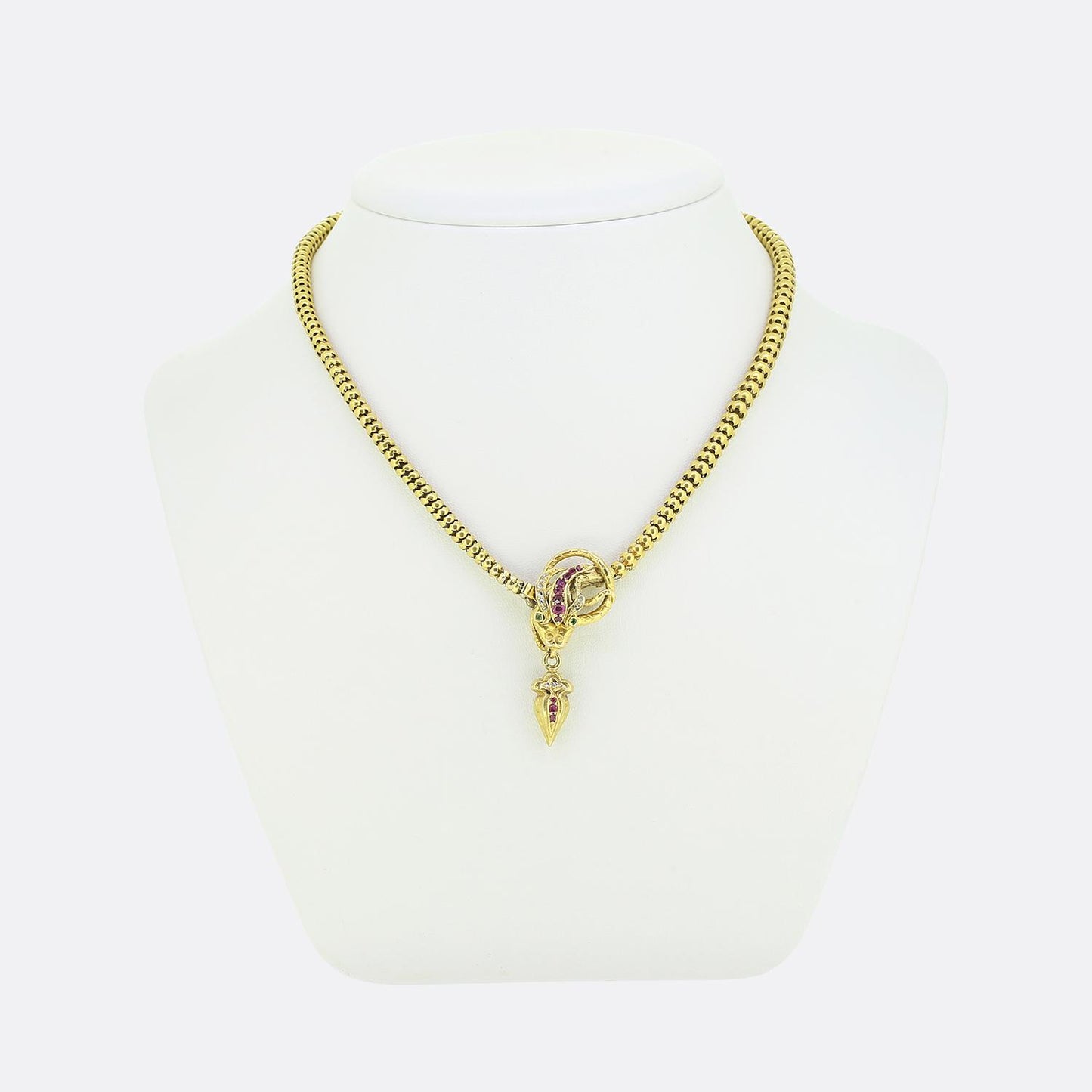 Victorian Ruby Diamond and Emerald Snake Necklace