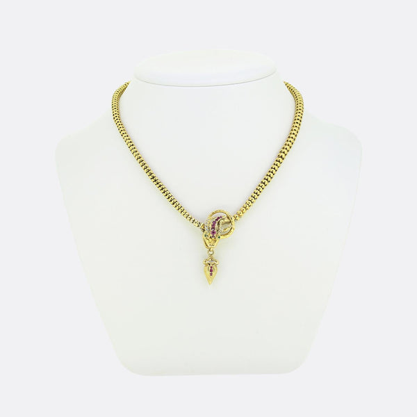 Victorian Ruby Diamond and Emerald Snake Necklace