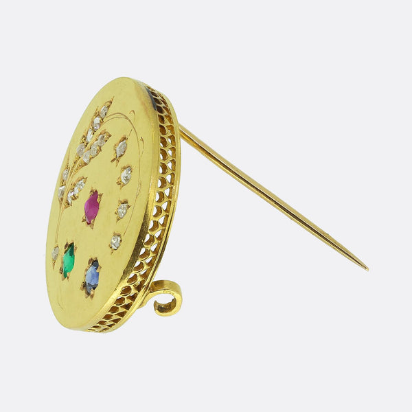 Antique Multi Gemstone Lily of the Valley Brooch