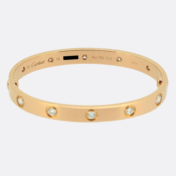 Cartier Classic Model Ten Diamond LOVE Bangle Size 16
