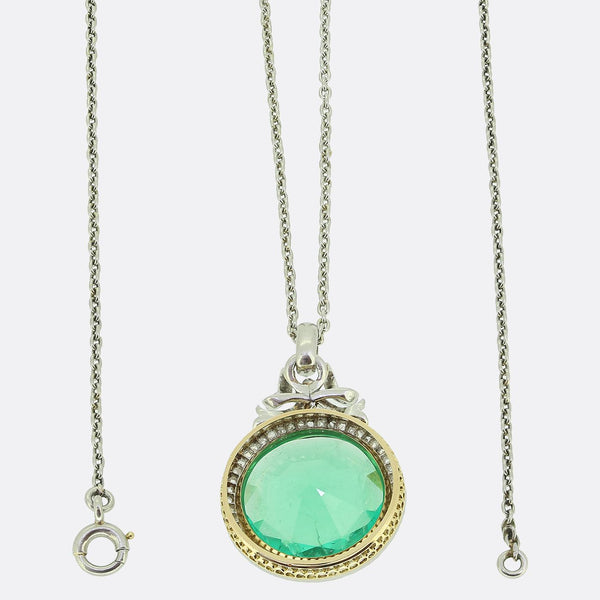 Antique 5.50 Carat Colombian Emerald and Diamond Pendant Necklace