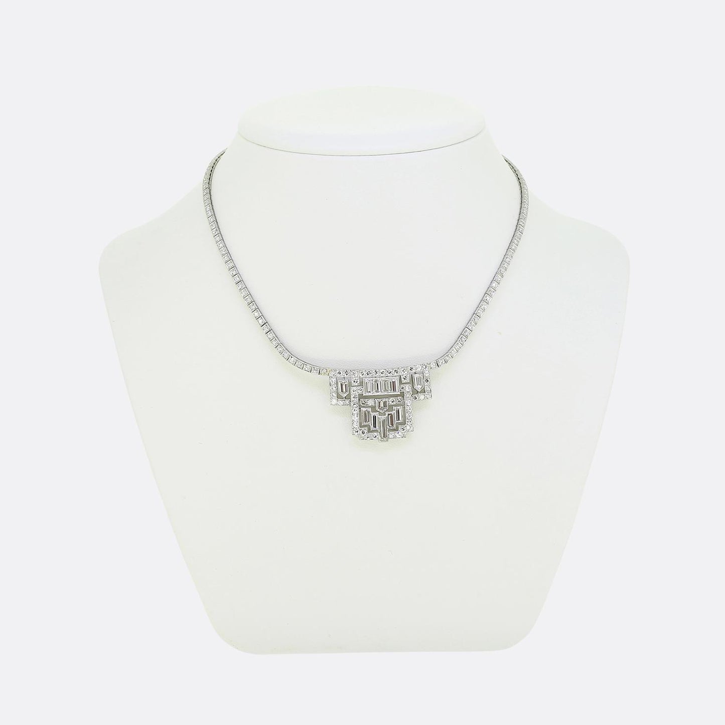 Art Deco 6.50 Carat Diamond Cluster Necklace