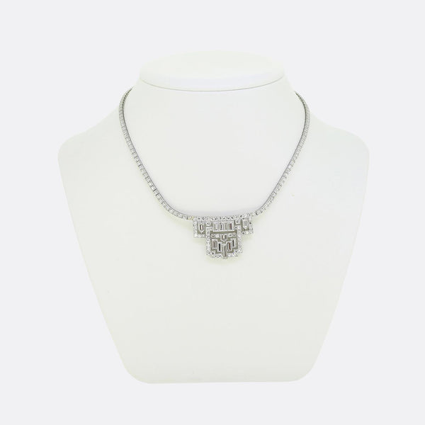 Art Deco 6.50 Carat Diamond Cluster Necklace