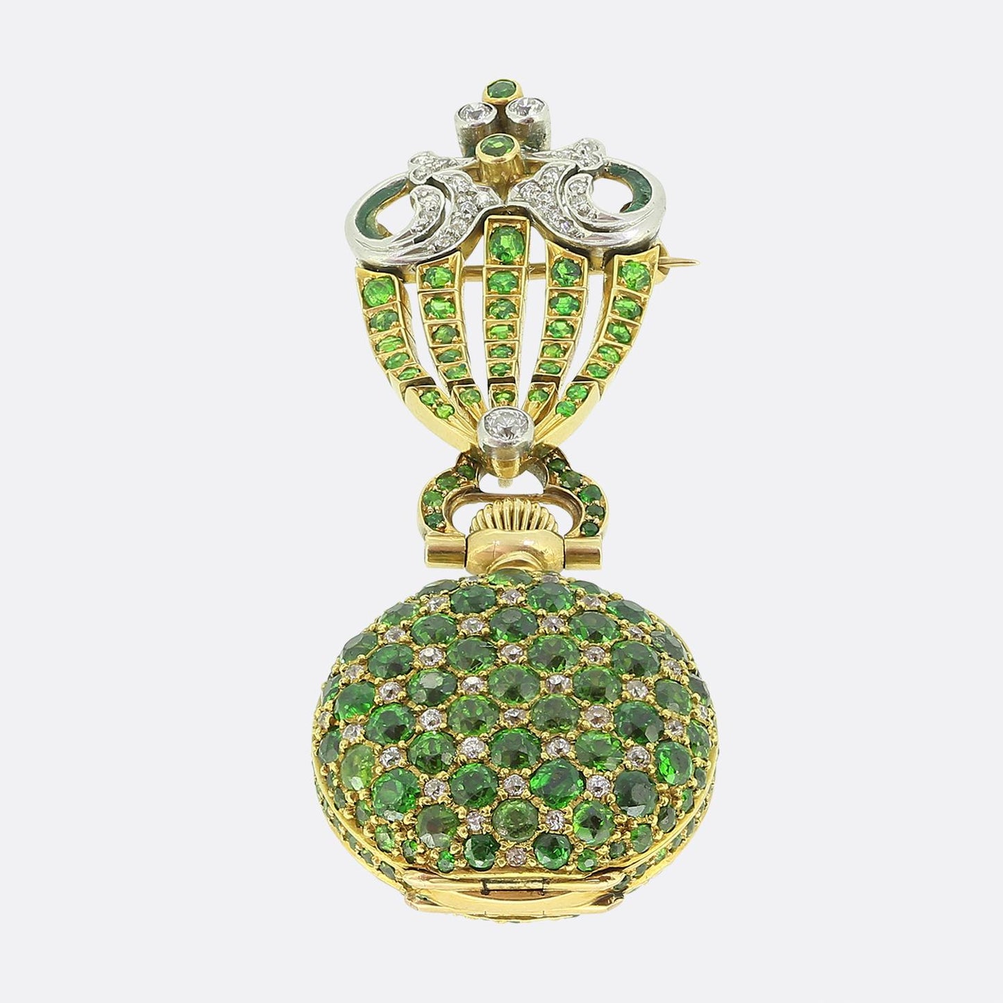 Patek Philippe for Tiffany & Co. Demantoid Garnet and Diamond Brooch Fob Watch
