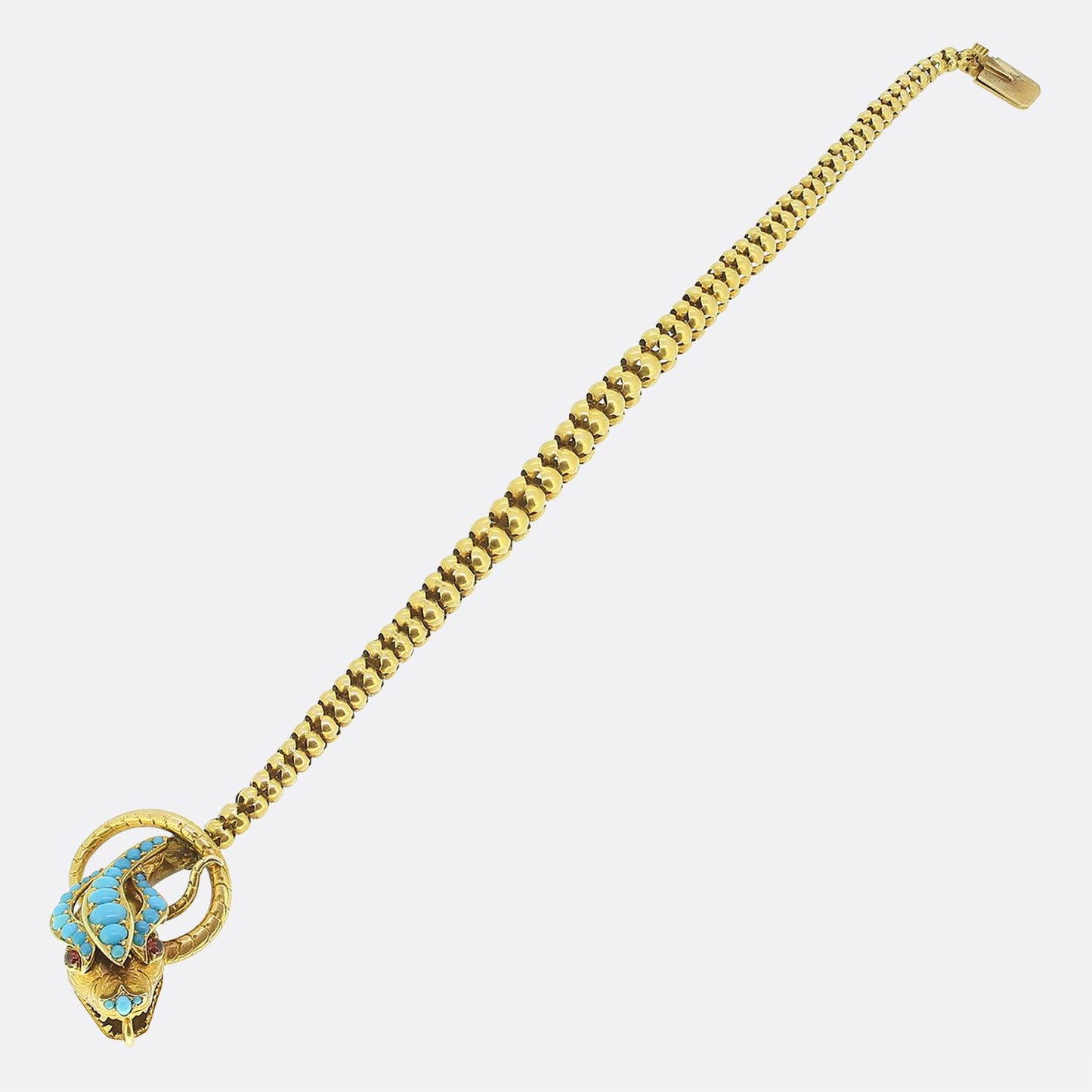 Victorian Turquoise and Ruby Snake Chain Bracelet