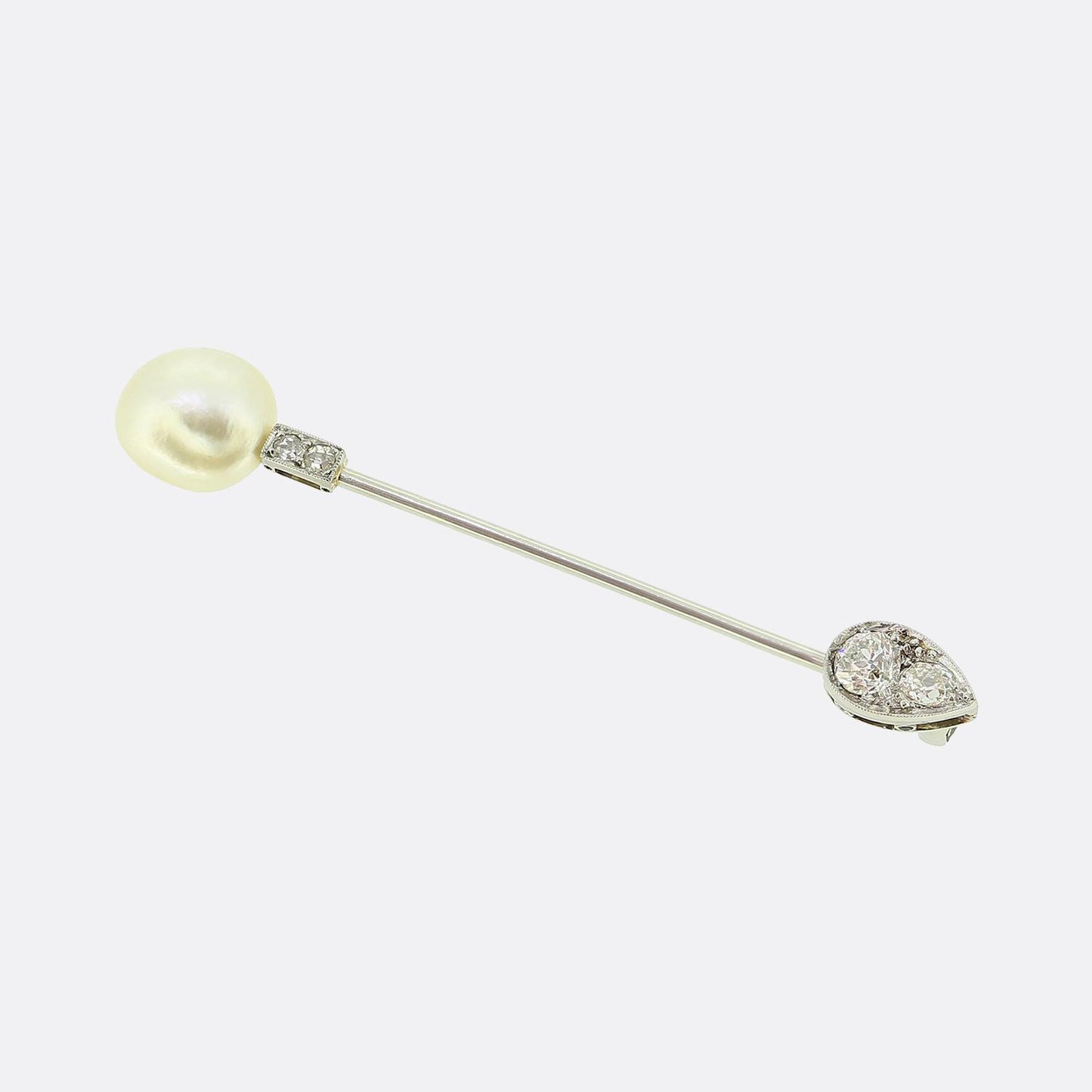 Art Deco Natural Pearl and Diamond Jabot Pin