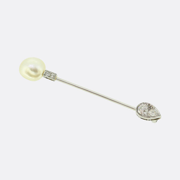 Art Deco Natural Pearl and Diamond Jabot Pin