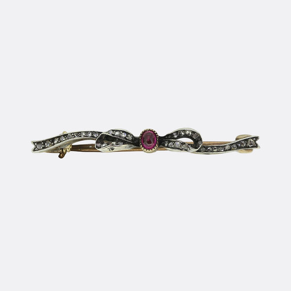 Faberge Ruby and Diamond Bow Brooch