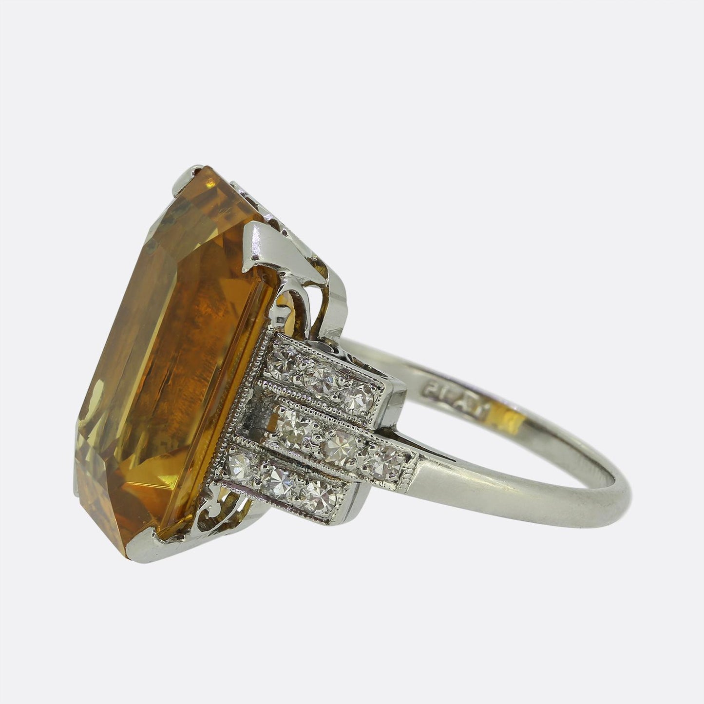 Art Deco Citrine and Diamond Cocktail Ring