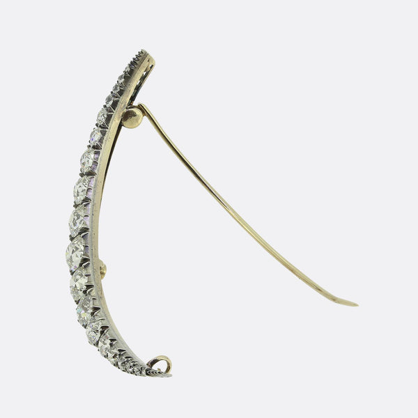 Victorian 7.50 Carat Old Cut Diamond Crescent Brooch