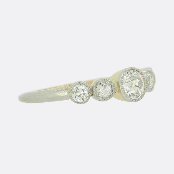 Vintage 0.90 Carat Old Cut Diamond Five Stone Ring