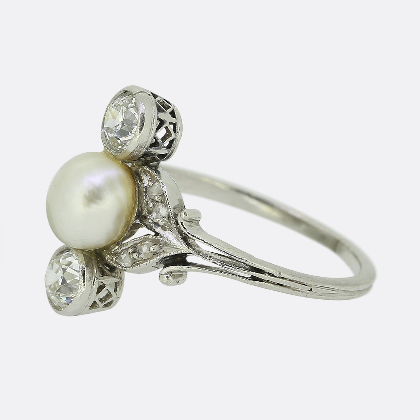 Edwardian Three-Stone Pearl and Diamond Ring