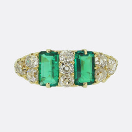 Victorian Colombian Emerald and Diamond Cluster Ring