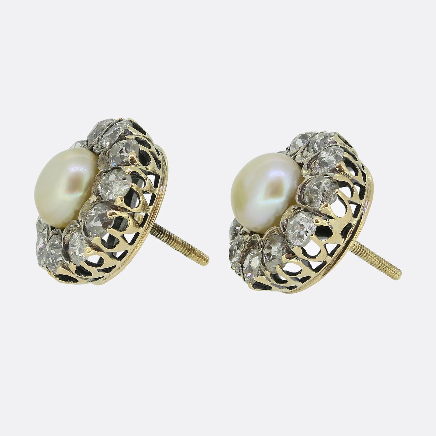 Victorian Pearl and Diamond Cluster Earrings