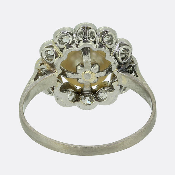 Art Deco Natural Pearl and Diamond Cluster Ring