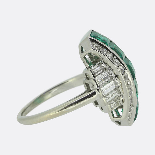 Art Deco Emerald and Diamond Dress Ring