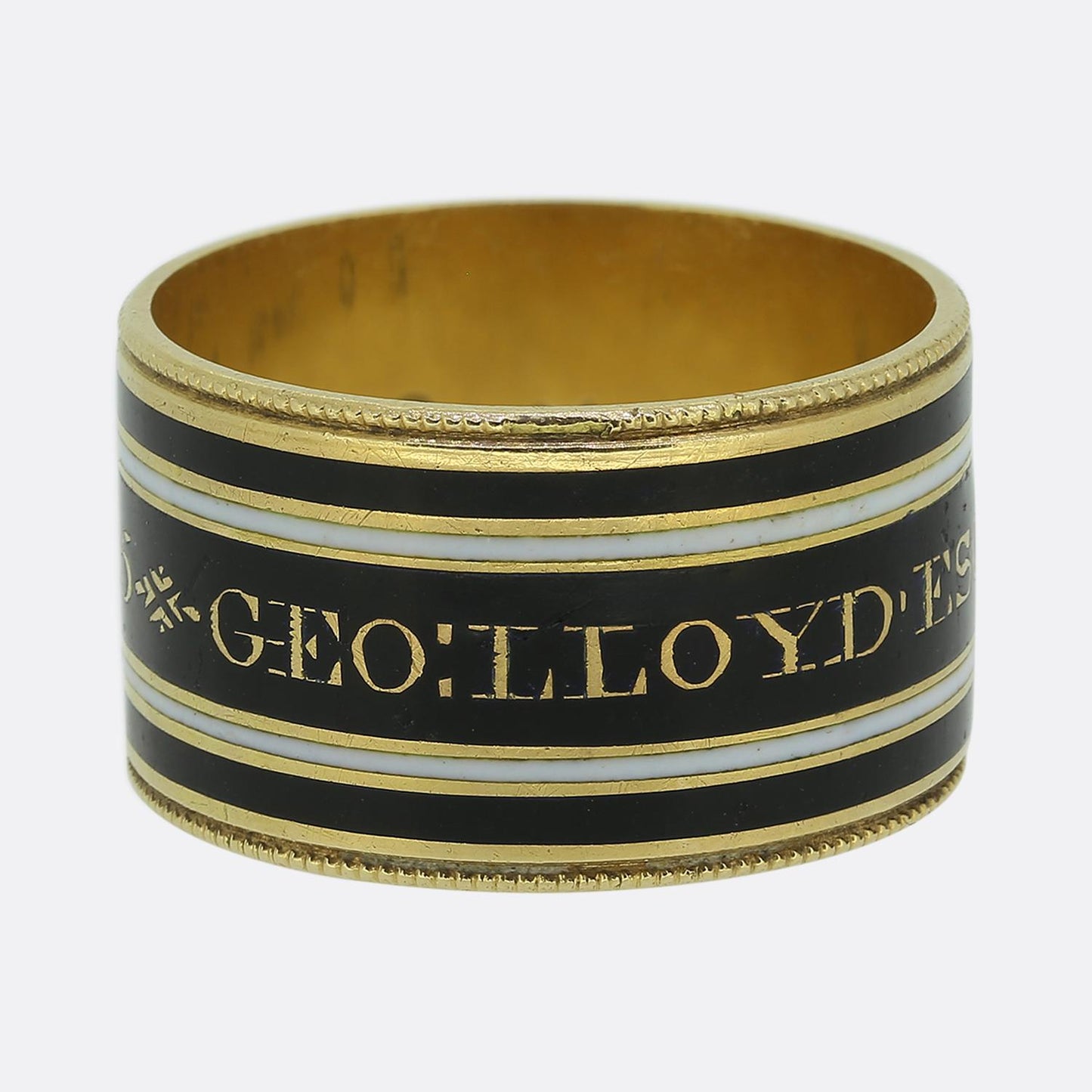 Georgian 1800s Memorial Black and White Enamel Mourning Ring Size L (51.5)