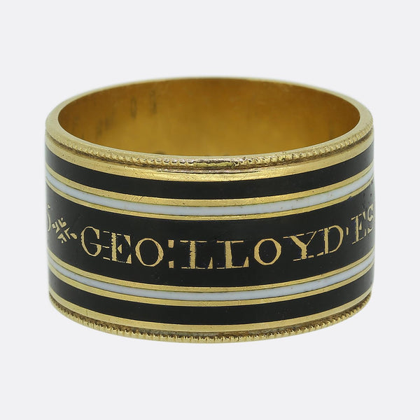 Georgian 1800s Memorial Black and White Enamel Mourning Ring Size L (51.5)
