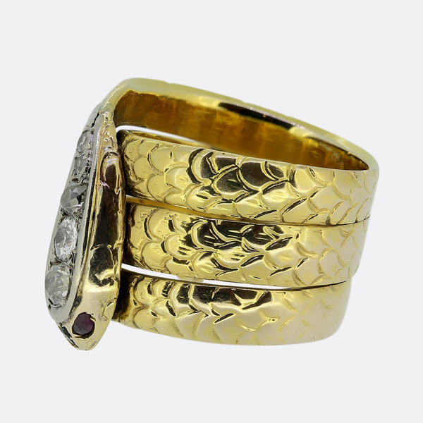 Victorian Old Cut Diamond Snake Ring
