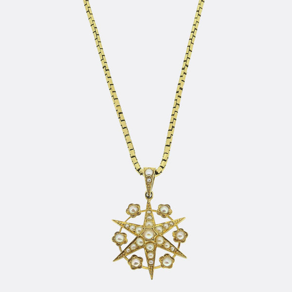 Victorian Natural Pearl Star Pendant Necklace