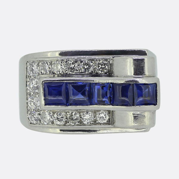 Cartier Retro Sapphire and Diamond Ring