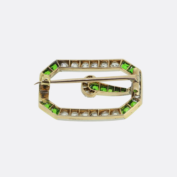 Edwardian Demantoid Garnet and Diamond Buckle Brooch