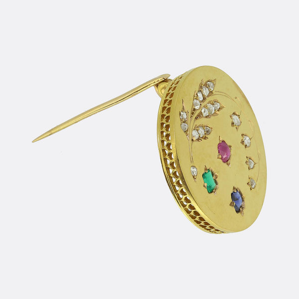 Antique Multi Gemstone Lily of the Valley Brooch