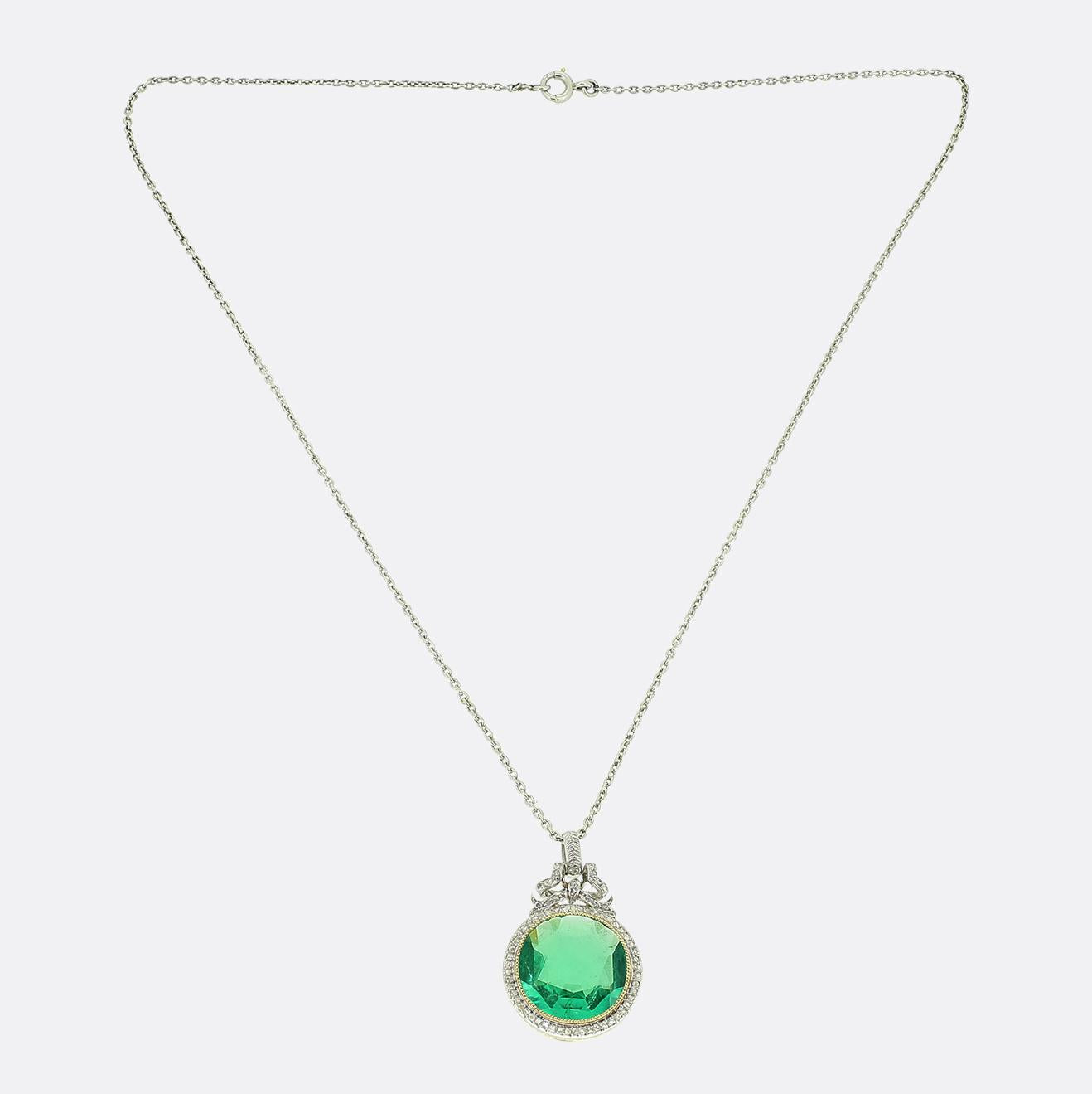 Antique 5.50 Carat Colombian Emerald and Diamond Pendant Necklace