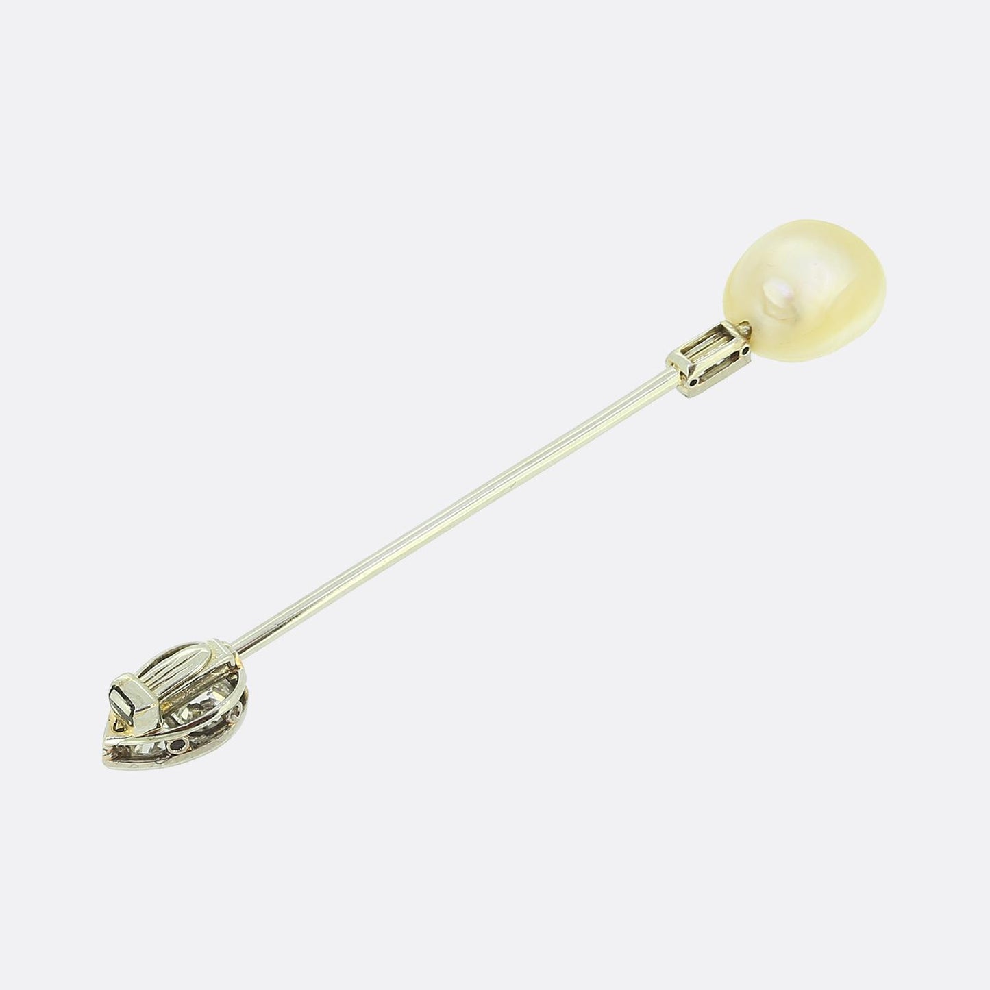 Art Deco Natural Pearl and Diamond Jabot Pin