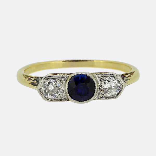 Edwardian Sapphire and Diamond Three-Stone Ring