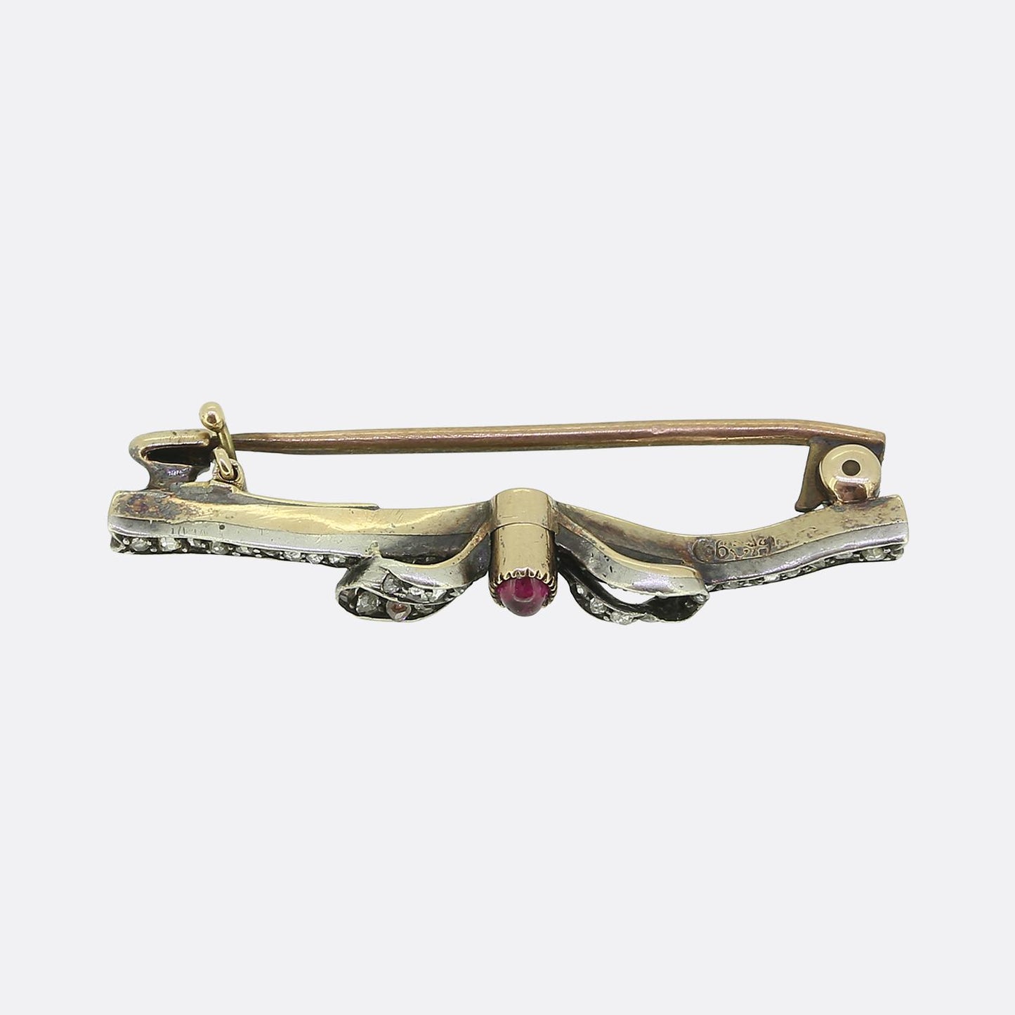 Faberge Ruby and Diamond Bow Brooch